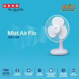 USHA Mist Air Flo 400 mm Table Fan | High Speed Air Delivery | 3 Blade | Powerful Cooling | Low Noise | 2 Year Warranty (White)
