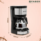 Faber Drip Coffee Machine FCM 0.6L SS BK 800W|| 4 Big Cups||Warming Plate- Keeps Coffee Warm for 30 mins