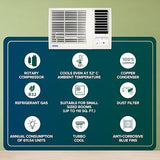 Blue Star 0.8 Ton 3 Star Fixed Speed Window AC (Copper, Turbo Cool, Fan Modes-Auto/High/Medium/Low, Hydrophilic Blue Fins, Dust Filters, Self-Diagnosis, WFD309L, White) (Open Box)