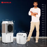 Havells 2-in-1 Convertible 80 L Desert Air Cooler for room, Dual functionality & easy storing, Can be used as side table, 5 Leaf Metal Blade Fan, Powerful Air-Delivery, Bacteria shield honeycomb pads