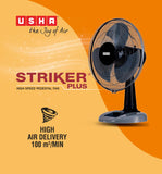 USHA Striker Plus Table Fan | 400MM Sweep Size | 2100 RPM | Jerk-Free & Uniform Oscillation | Aerodynamic Blade Design for High Air Delivery | Anti-Rust Protection | 100% Copper Motor |(Black)