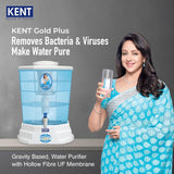 KENT Gold Plus Gravity Water Purifier | UF Technology Based | Non-Electric & Chemical Free | Counter Top | 20L Storage | White