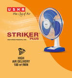 USHA Striker Plus Table Fan | 400MM Sweep Size | 2100 RPM | Jerk-Free & Uniform Oscillation | Aerodynamic Blade Design for High Air Delivery | Anti-Rust Protection | 100% Copper Motor | (Blue)