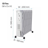 Glen Electric Oil Filled Radiator Room Heater (OFR) With 13 Fin 2900 Watt, With PTC Fan ISI certified (HA 7012 OR 13)