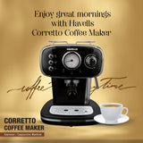 Havells Corretto Coffee Maker 1100W (GHBCMBAK110) | 15 Bar Espresso Machine with Frother, Thermometer Display & Twin Brewing
