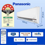 Panasonic 1.5 Ton 5 Star Wi-Fi Inverter Smart Split AC (Copper Condenser, 7 in 1 Convertible with True AI Mode, 4 Way Swing, PM 0.1 Air Purification Filter, CS/CU-VU18AKYF, White)