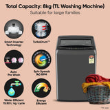 LG 8 Kg 5 Star Smart Inverter Technology Fully Automatic Top Load Washing Machine (T80VBMB4Z, Turbodrum, Auto Prewash, Stainless Steel drum, LED Display, Smart Diagnosis, Middle Black)