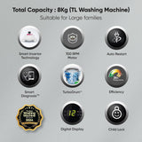 LG 8 Kg 5 Star Smart Inverter Technology TurboDrum Fully Automatic Top Loading Washing Machine (T80SKSF1Z, Smart Diagnosis, Digital Display, Middle Free Silver)