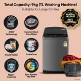 LG 9.0 Kg 5 Star AI Direct Drive Technology, Steam Wash for Allergy Removal Fully Automatic Top Loading Washing Machine (THD09SPM, Middle Black, More Fabric Care &amp; Convenience, In-Built Heater)