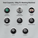 LG 10 Kg 5 Star Inverter Wi-Fi Fully-Automatic Top Load Washing Machine Appliance (THD10NWM, Middle Black, AIDD Technology)