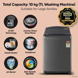 LG 10.0 Kg 5 Star AI Direct Drive Technology, ThinQ (Wi-Fi), Steam Wash for Allergy Removal Fully Automatic Top Loading Washing Machine (THD10SWM, Middle Black, More Fabric Care &amp; Convenience)