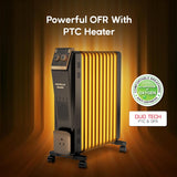Havells 11 Fin Oil Filled Room Heater (OFR) | Advanced New U-Tech Fast Heating Fins with 10-Year Warranty | 2900W | ISI Approved | PTC Fan Heater | Inclined Control Panel | Black