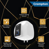 Crompton Solarium Qube 10-L 5 Star Rated Storage Water Heater (Geyser) with Free Installation and Connection Pipes (White)