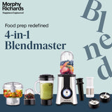 Morphy Richards 4-in-1 BlendMaster Table Blender 400W | Multifunctional: Grind, Crush, Chop &amp; Extract |SS Blades | 4 Jars | 24,000 RPM High-Speed | 2-Speed + Pulse Mode | 2-Yr Warranty【Silver &amp; Black】