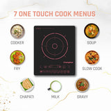 Crompton Instaserve 2000 W Induction Cooktop with 11 Feather Touch Buttons | 8 One touch Cook Menus | Overvoltage Shield Protection