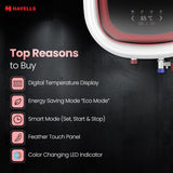 Havells Adonia Plus 25 Litre Storage Water Heater | Faster heating, Glass Coated Tank, Incoloy Glass Coated Heating Element | (Free Flexi Pipes, Installation, &amp; Shock Safe Plug) With Remote | (White)