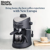 Morphy Richards Europa 800-Watt Espresso and Cappuccino Coffee Maker | Capacity 4-Cup|Coffee Strength Selector|Milk Frothing Nozzle|Removable Drip Tray for Easy Cleaning|2 Year Product Warranty| Black