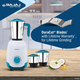 Bajaj Ninja Series NOTCH 500W Mixer Grinder (410651) with 3 Stainless Steel Jars | Titan Motor | Dura Cut Lifetime Blades | Radio Knob Control | 2-in-1 Function | French Blue | 2-Year Warranty