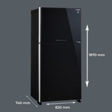 SHARP 613L 2 Star J-Tech Inverter Frost Free Double Door Refrigerator (SJGP60TBKEC, Glass Black, Plasmacluster Ions, Express Freeze, Hybrid Cooling)