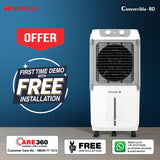 Havells 2-in-1 Convertible 80 L Desert Air Cooler for room, Dual functionality & easy storing, Can be used as side table, 5 Leaf Metal Blade Fan, Powerful Air-Delivery, Bacteria shield honeycomb pads