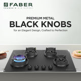 Faber Della 4 Burner 72cm Hob |Auto-Ignition|Brass Burner| Cast Iron Pan Support |Hob/Cooktop Hybrid| Matt Black Glass Finish |5 Yrs Warranty on Glass & Valve | 5 Yrs on Burner|Hob Della HD724 CI AI