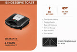 Bingeserve 800 Watts Sandwich Toaster | Fixed Triangular Non-Stick Plates | Cool Touch Body | Dual LED Indicator | Vertical Storage