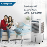 Crompton Surebreeze 45L Personal Air Cooler | Auto Fill | 4-Way Air Deflection
