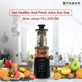 Faber Cold Press Slow Juicer+ Salad Maker, Fsj 200 Bk-M With Powerful 200 Watts Motor, Black