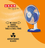 USHA Striker Plus Table Fan | 400MM Sweep Size | 2100 RPM | Jerk-Free & Uniform Oscillation | Aerodynamic Blade Design for High Air Delivery | Anti-Rust Protection | 100% Copper Motor | (Blue)