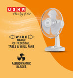 USHA Striker Plus Table Fan | 400MM Sweep Size | 2100 RPM | Jerk-Free & Uniform Oscillation | Aerodynamic Blade Design for High Air Delivery | Anti-Rust Protection | 100% Copper Motor | (White)
