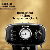 Havells Corretto Coffee Maker 1100W (GHBCMBAK110) | 15 Bar Espresso Machine with Frother, Thermometer Display & Twin Brewing
