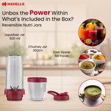 Havells Nutri Power Blender 350W Pink | 1-Speed Mixer Grinder with Sipper Lid