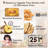 LG 28 L Convection Microwave Oven (MC2886BRUM, Black, 360° Motorised Rotisserie for Bar-be-queing, Diet Fry, Ghee in 12Mins, 251 Auto Cook Menu, Stainless steel cavity &amp; Health Plus Menu)