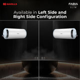 Havells Fabia Slim 15L Horizontal Right Storage Water Heater(Geyser)|Faster Heating|Safer to use|Saves electricity|Anti Rust Tank|Incoloy Element|7 Year Tank Warranty| Free Installation &amp; Flexi Pipes