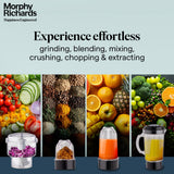 Morphy Richards 4-in-1 BlendMaster Table Blender 400W | Multifunctional: Grind, Crush, Chop &amp; Extract |SS Blades | 4 Jars | 24,000 RPM High-Speed | 2-Speed + Pulse Mode | 2-Yr Warranty【Silver &amp; Black】
