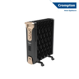 Crompton 09 Fin Insta Ferver wave Fin OFR (Oil Filled Radiator)|Room Heater|2400 W|3 Heat Settings &amp; PTC Fan Heater|Over heat &amp; Tilt protection |360° Heating (Black)|2yrs warranty|Black &amp; Copper