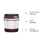 Voltas Beko 7 Kg 5 Star Semi Automatic Top Load Washing Machine with Collar Scrubber, 1350 RPM – Burgundy – WTT70DLIM/BRSSWH5POD