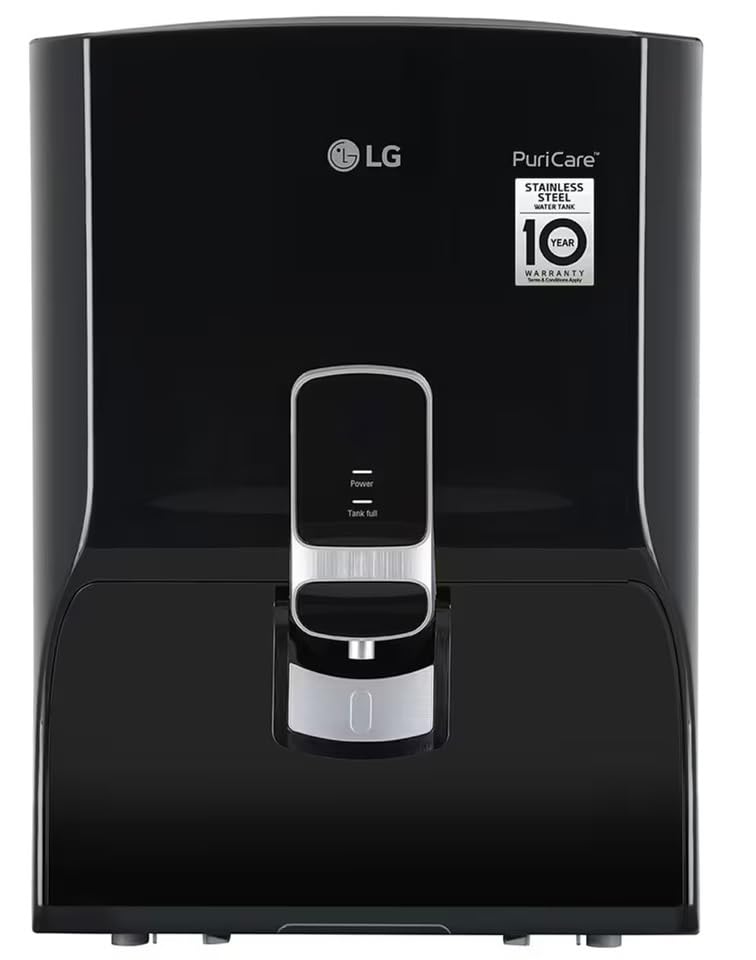 LG 8L RO + Carbon Filter Water Purifier I Stainless Steel Water Tank | Digital Sterilizing Care | Multi Stage Filtration Process | Ideal for Borewell/Tanker/Municipal Water | Black, WW131NP