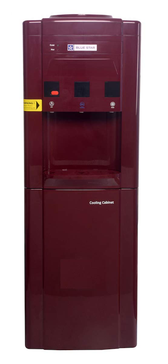 BLUE STAR Hot and Cold Abs Plastic Water Dispenser with Refrigerator (Maroon, 14 L), 14 Liter