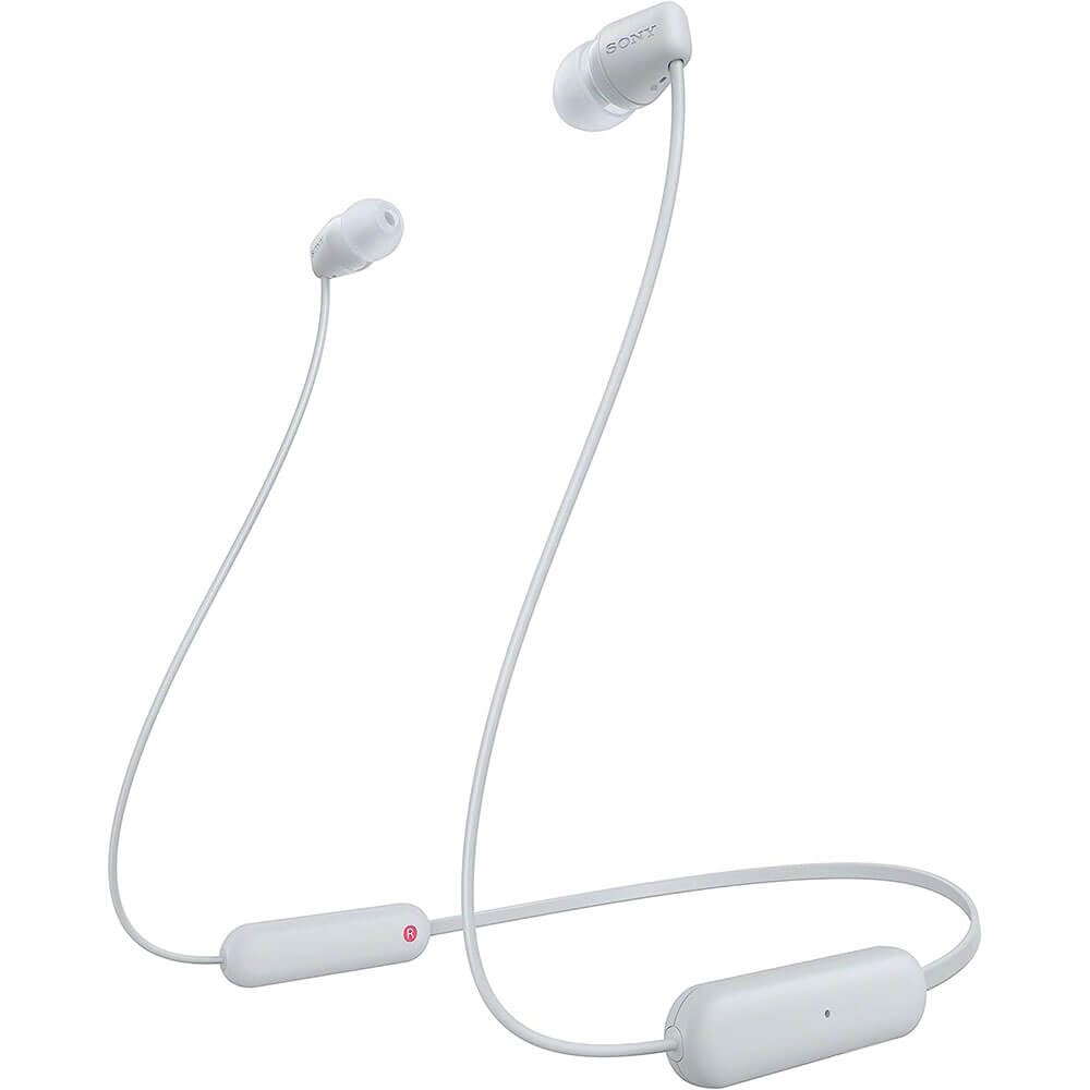 Sony WI-C100 Wireless Headphones with Customizable Equalizer for Deep Bass &amp; 25 Hrs Battery, DSEE-Upscale, Splash Proof, 360RA, Fast Pair, in-Ear Bluetooth Headset with mic for Phone Calls (White) Visit the Sony Store