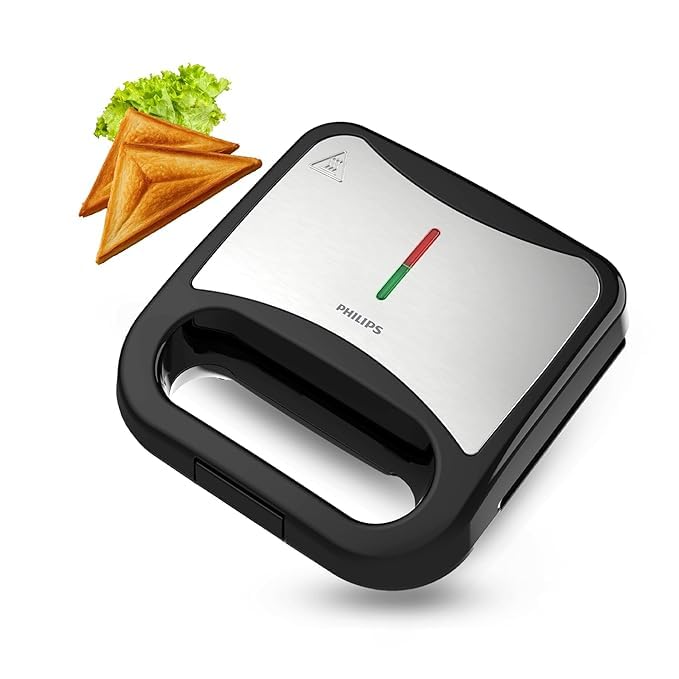 Philips HD1000/00 XL Sandwich Maker | 800W | Non-Stick Coated Plates | UHD Technology | Easy Locking | Black with Metallic Finish