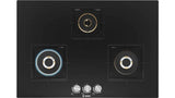 Bosch Built in Gas Hob Black Tempered glass Glass 3 Burner Auto Ignition 75 cm True Brass 2D Ring Burners with Glossy Black Heat Shields & Enameld pan supports (PND7B6F10I)
