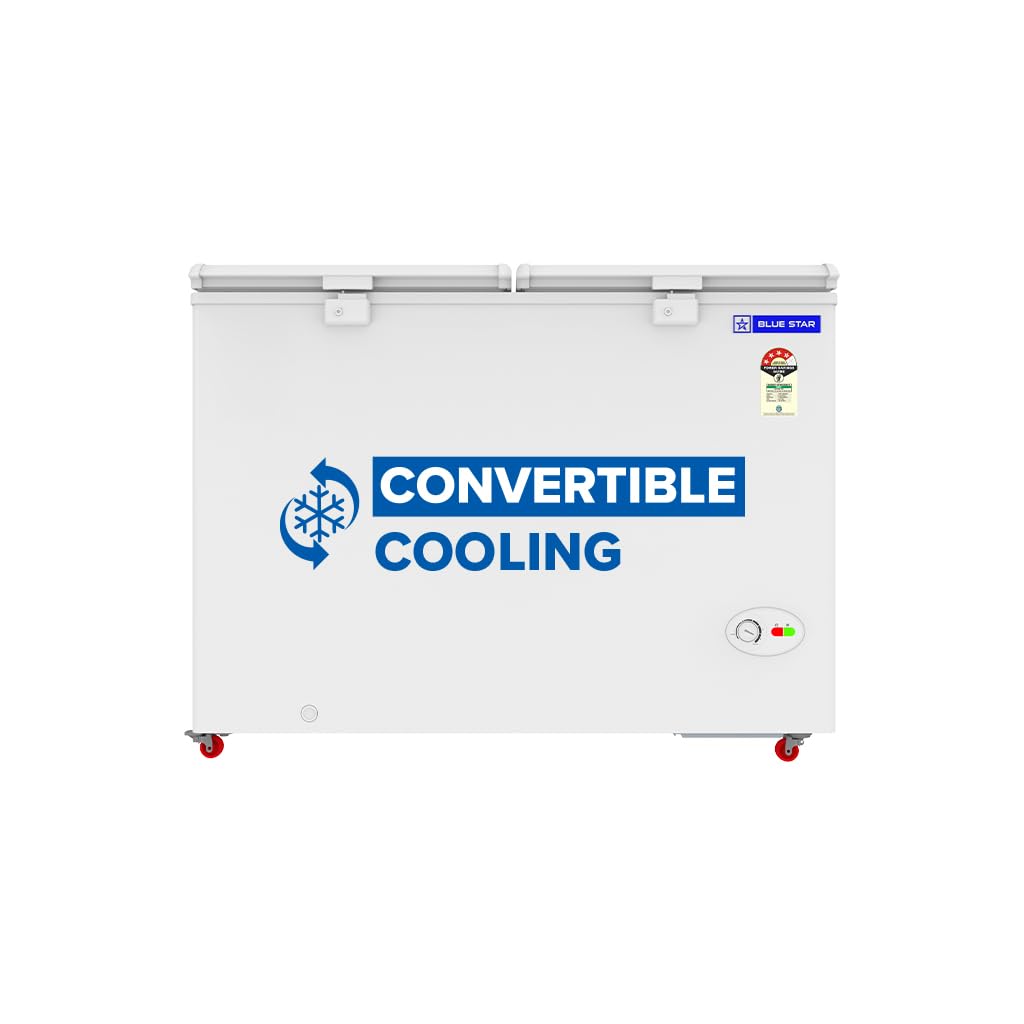 Blue Star HT4-N350 350L Hard Top Double Door Convertible Deep Freezer | 310L Storage | 4 Star | White