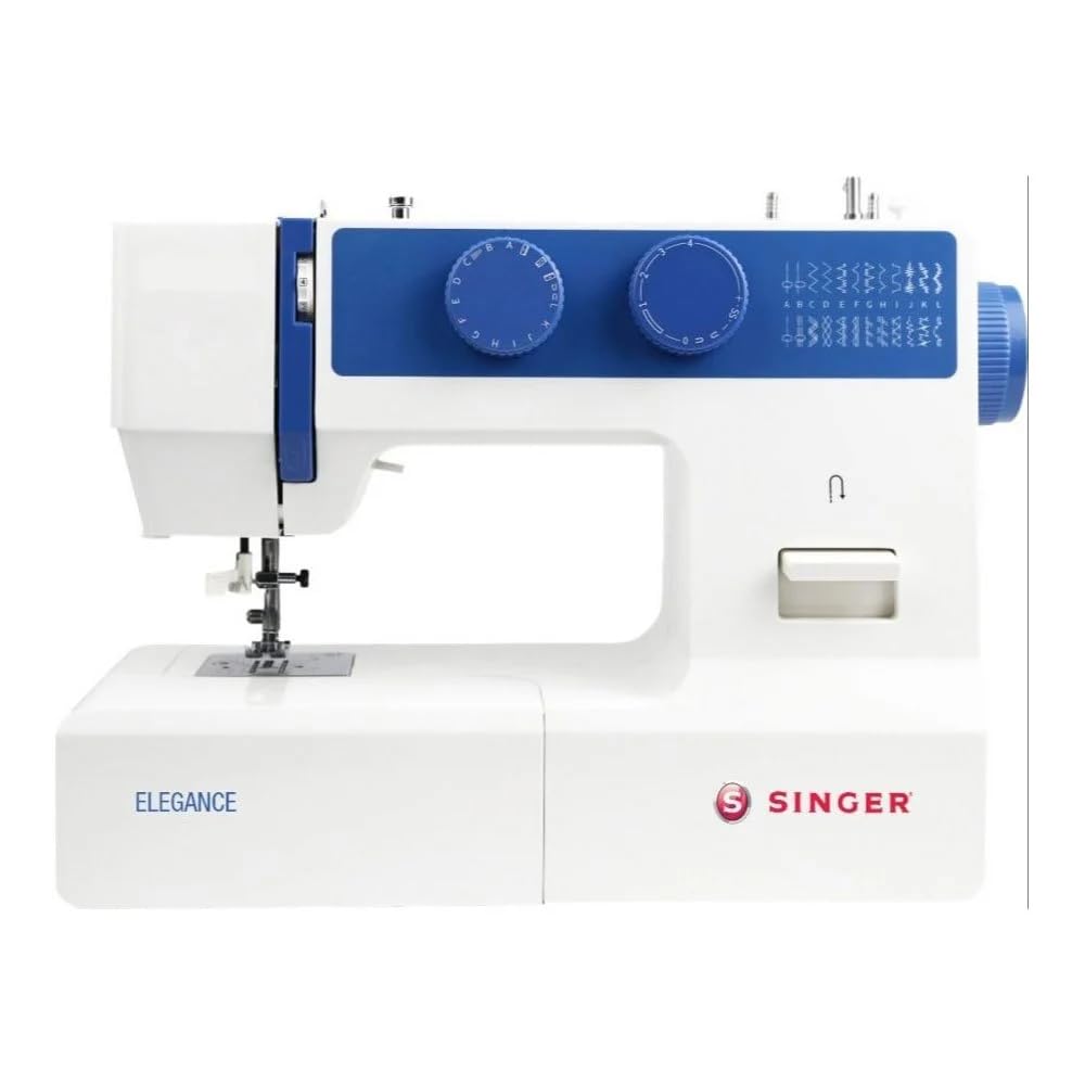 Singer FM ELEGANCE Sewing Machine - 24 Stitch Patterns With Stitch Length&amp;Zig Zag Width Control + Auto Needle Threader/Lightweight &amp; Portable Sewing Machine (White&amp;Blue)