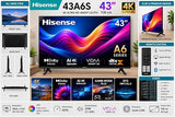 Hisense 43A6S 43 Inch 4K Ultra HD Smart LED TV, Dolby Vision, AI 4K Upscaler, VIDAA Smart OS