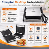 Crompton MaxCrisp 2S 1000W Grill Sandwich Maker with Non-Stick Plates & 2 Slice Capacity