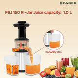 Faber Cold Press Slow Juicer FSJ 150 R, 150W, fruits, vegetables and leafy greens juicing, nut milk extraction, multiple juices at one touch