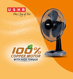 USHA Striker Plus Table Fan | 400MM Sweep Size | 2100 RPM | Jerk-Free & Uniform Oscillation | Aerodynamic Blade Design for High Air Delivery | Anti-Rust Protection | 100% Copper Motor |(Black)