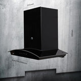 KAFF 60 CM Filter-less Auto Clean Curved Glass Kitchen Chimney, 1250 m3/hr Suction Capacity with Motion Sensor, Touch Control, Black Glass Clad Hood with LED Insignia (VASCO DHC 60, Black)