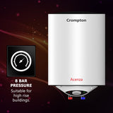 Crompton Acenza 15L Storage Water Heater (Geyser) with Superior Glassline Coating, 8 Bar pressure rating and 5yr Tank warranty, Wall Mounting